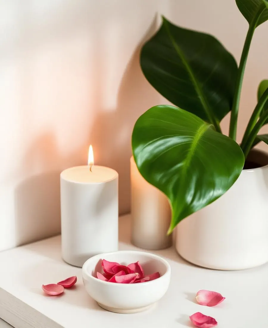 Ambiente climatizado do studio com velas e decoração
